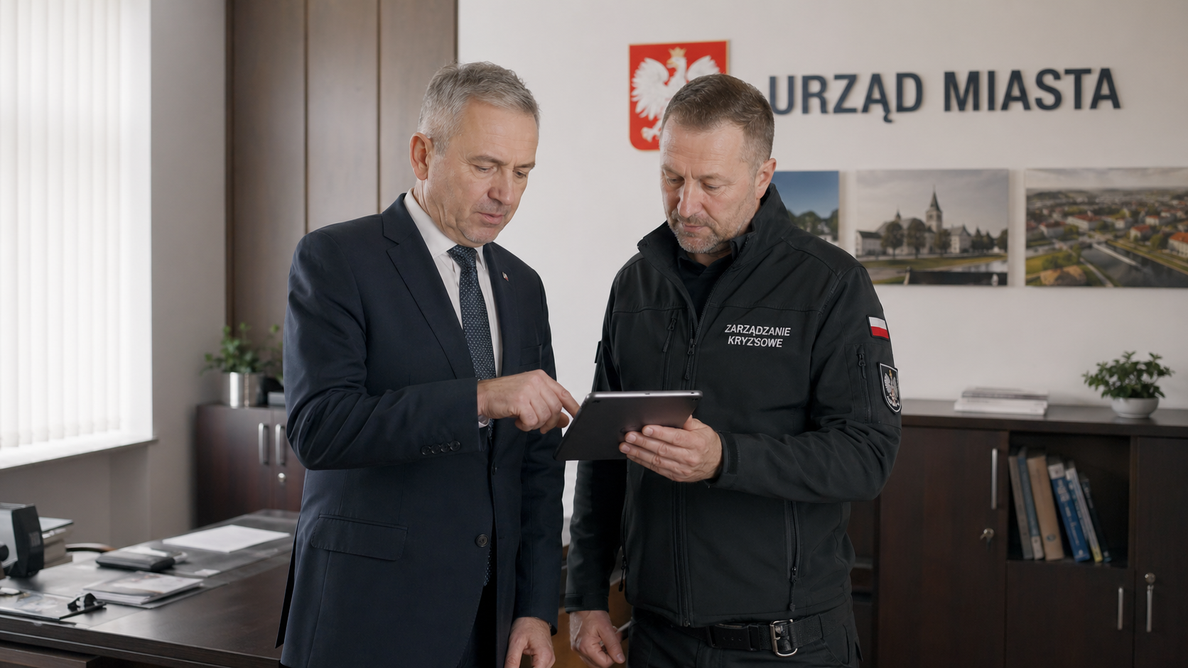 Burmistrz i pracownik zarządzania kryzysowego korzystają z Kryzysownika